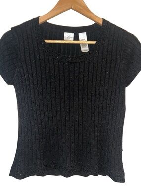 Silk Metallic Blend Concert Festival Stretchy Top Womens Petite Large Emma James